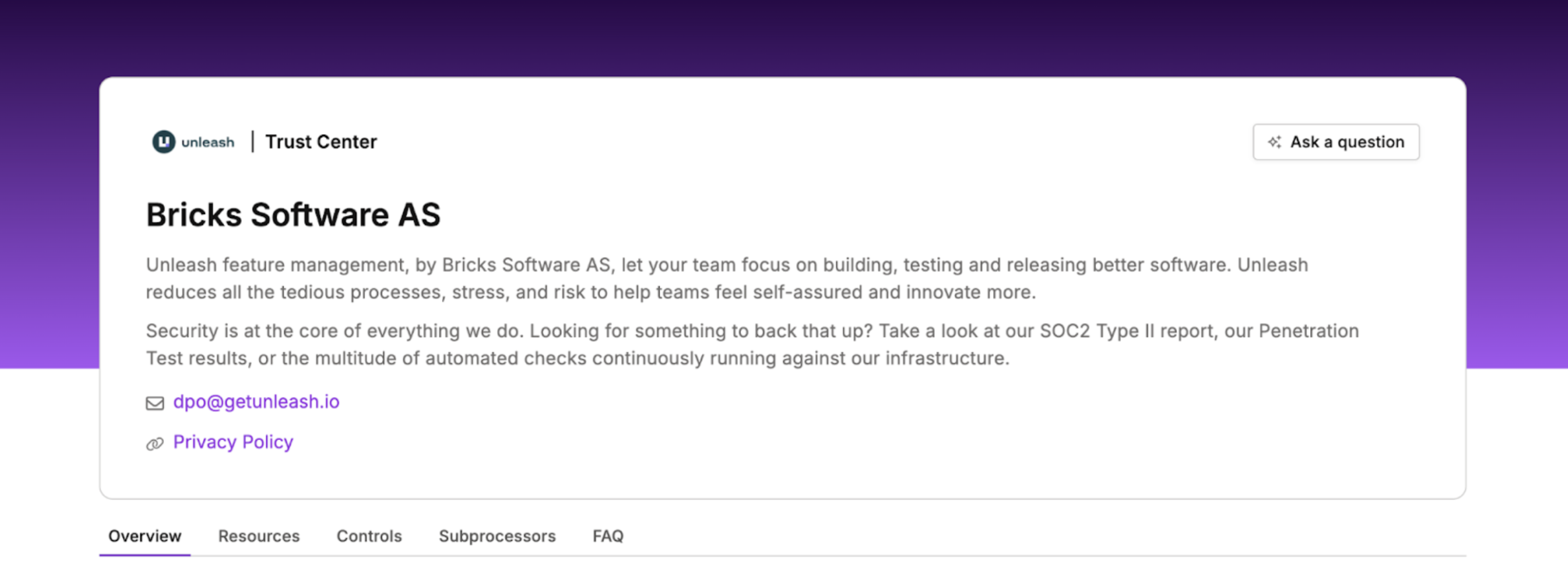 An image of Unleash security & compliance review on Vanta Trust Center